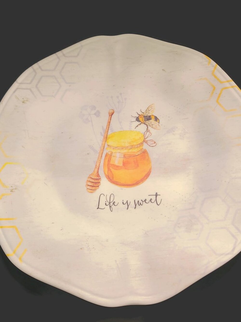 Rachel Ashwell The Farmhouse Honey Bee Life Is Sweet Melamine 11" Dinner Plate